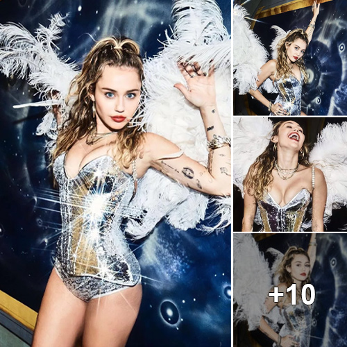 “Miley Cyrus Shines in Silver: A Spectacular Bodysuit with Heavenly Wings”